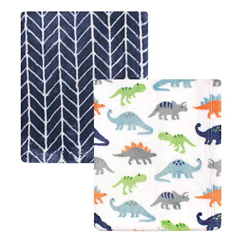 Hudson Baby Unisex Baby Cozy Plush Luxury Blankets 2pk, Dinosaurs, One Size