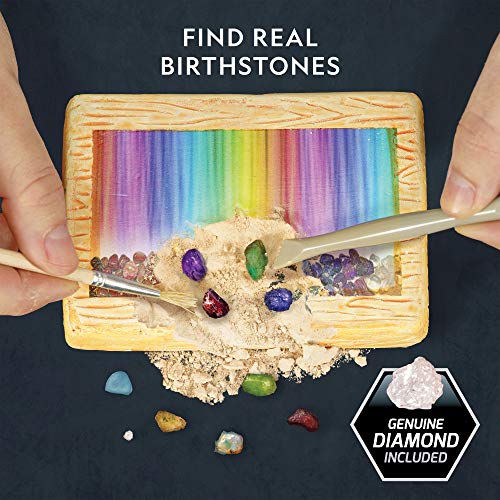 NATIONAL GEOGRAPHIC Birthstone Dig Kit - STEM Science Kit with 12 Genuine Birthstones, Includes a Real Diamond, Ruby, Sapphire, Pearl, and More, Dig Up Stunning Gemstones, Toys for Girls, Toys for Boys