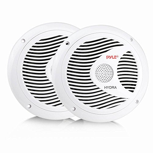 Pyle 6.5 Inch Dual Marine Speakers - 2 Way Waterproof and Weather Resistant Outdoor Audio Stereo Sound System with 150 Watt Power, Polypropylene Cone and Cloth Surround - 1 Pair - PLMR60W (White)
