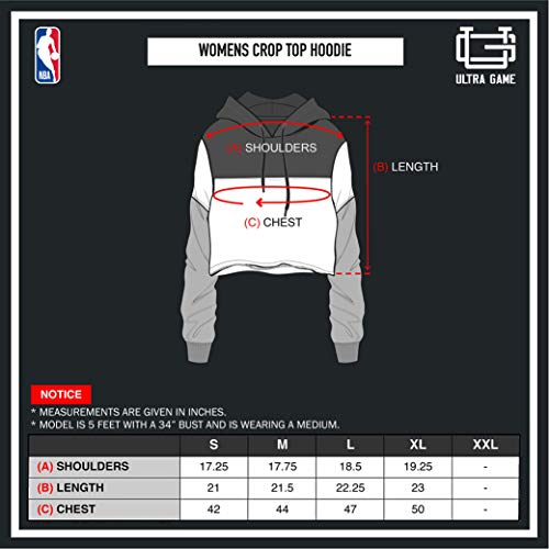 Ultra Game NBA Chicago Bulls Womens Super Soft Fleece Crop Top Pullover Hoodie Sweatshirt, Black, Large