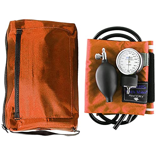 MABIS MatchMates Aneroid Sphygmomanometer and 31' Sprague Rappaport Stethoscope Combination Manual Blood Pressure Kit with Calibrated Nylon Cuff and Oversized Carrying Case, Adult Orange