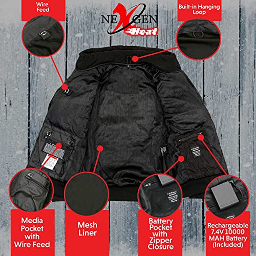 Nexgen Heat MPM1713 Men's Black 'Heated' Hoodie with Front and Back Heated Elements - Medium