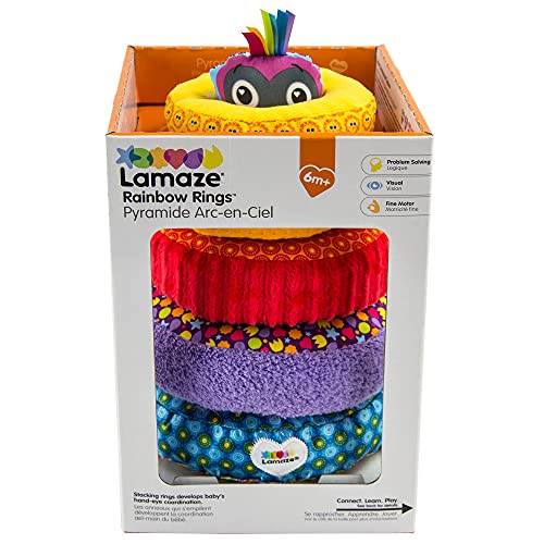 LAMAZE - Rainbow Stacking Rings Toy, Help Baby Develop Fine Motor Skills and Hand-Eye Coordination with Multiple Textures, Bold Colors, Playful Patterns and Crinkly Sounds, 6 Months and Older