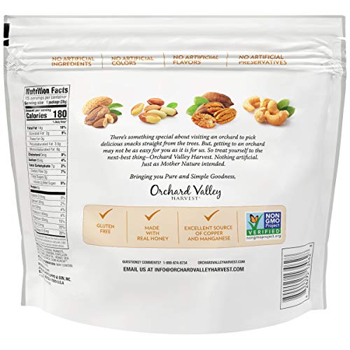 Orchard Valley Harvest Honey Roasted Mixed Nuts, 1 Ounce Bags (Pack of 15), Almonds, Peanuts, Pecans, and Cashews, Gluten Free, Non-GMO, No Artificial Ingredients