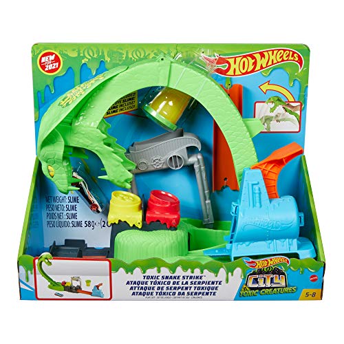 Hot Wheels Toxic Snake Strike Challenge Play Set with Slime for Kids 5 Years Old and Up, Includes One 1:64 Scale Vehicle, Connects to Other Sets, Single Or Multicar Play