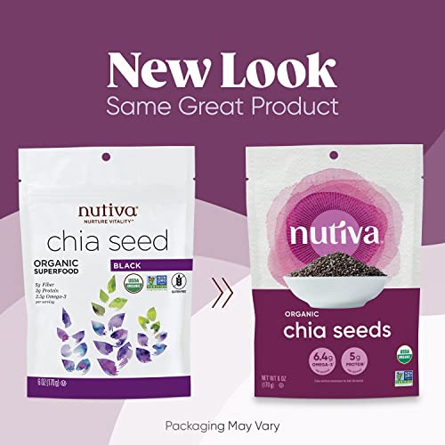 Nutiva Organic Premium Raw Black Chia Seeds, 6 Oz, USDA Organic, Non-GMO, Whole 30 Approved, Vegan, Gluten-Free and Keto, Nutrient-Dense Seeds with 3g Protein and 5g Fiber for Salads, Yogurt and Smoothies