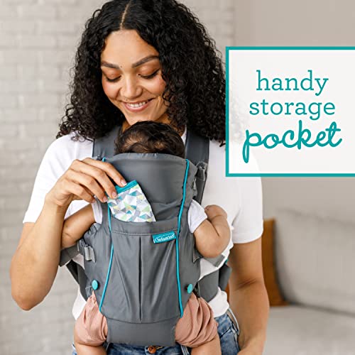 Infantino Swift Classic Carrier with Pocket - 2 Ways to Carry Grey Carrier with Wonder Bib and Essentials Storage Front Pocket, Adjustable Back Strap, Inward and Outward Facing, Easy to Clean Material