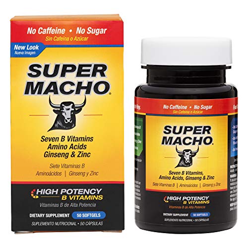 Super Macho, High Potency B Vitamins and Amino Acids, Fuel for Today's Active Men, No Caffeine, No Sugar, Dietary Supplement, Made in USA ,50 Softgels