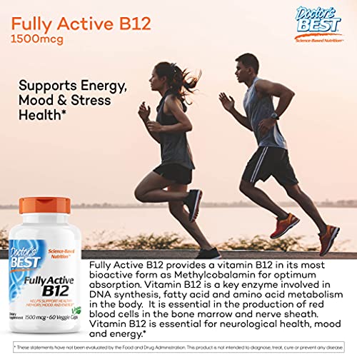 Doctor's Best Fully Active B12 1500 mcg, Non-GMO, Vegan, Gluten Free, Supports Healthy Memory, Mood and Circulation, 60 Count