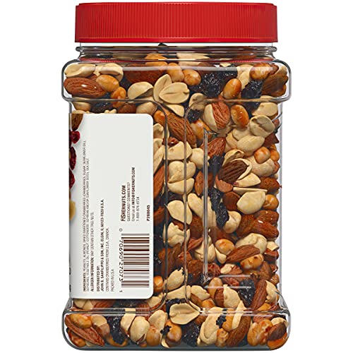 Fisher Snack Hunger Fighter Trail Mix, 38 Ounces, Peanuts, Almonds, Dried Sweetened Cranberries, Soy Nuts
