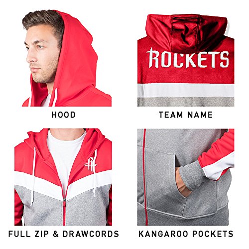 Ultra Game NBA Houston Rockets Mens Soft Fleece Full Zip Jacket Hoodie, Team Color, X-Large