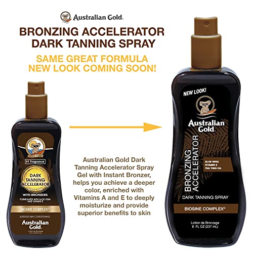 Australian Gold Dark Tanning Accelerator Spray Gel With Bronzer | 8 Fl Oz, Multicolor, AGCB175(Packaging May Vary)