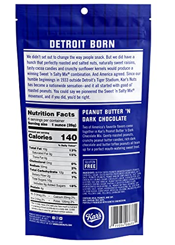 Kar's Nuts Peanut Butter 'N Dark Chocolate Trail Mix 6oz Resealable Pouch (Pack of 6)
