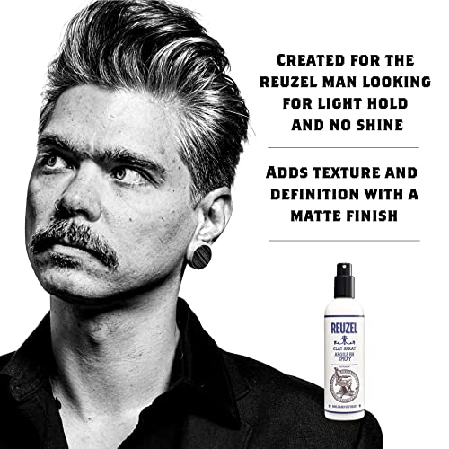 Reuzel Clay Hairspray For Men - Fragrance Free - Helps Control Frizz - Adds Texture And Definition - Helps Achieve Dry, Gritty, Lived-In Look - Flexible Hold - Suitable For All Hair Types - 12 Oz