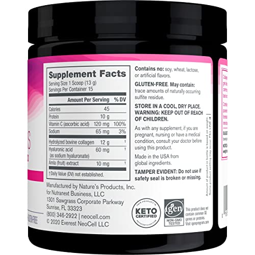 NeoCell Super Collagen Powder, Collagen Plus includes Vitamin C and Hyaluronic Acid, Promotes Healthy Hair, Beautiful Skin, and Nail Support, Collagen Type 1 and 3, 12g Collagen Peptdes per Serving, 6.9 Oz