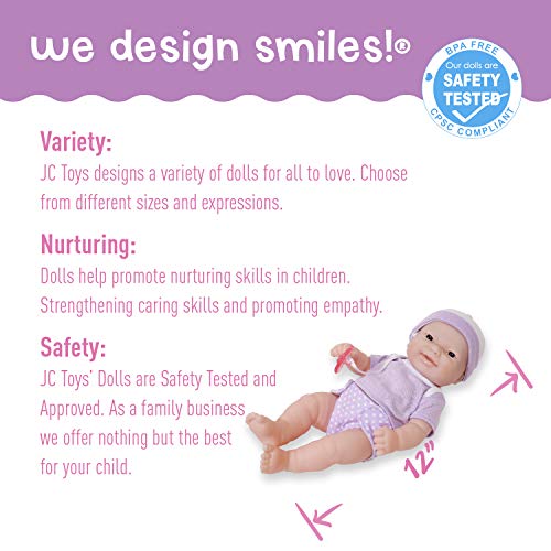 La Newborn JC Toys Nursery | 7 Piece Doll Gift Set | 12' Life-Like Asian Doll with Accessories | Purple | Ages 2+ (18346)