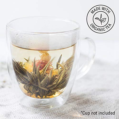 Numi Organic Tea Dancing Leaves Flowering Tea Gift Set, 5 Tea Blossoms with 16 Ounce Glass Teapot (Packaging May Vary)