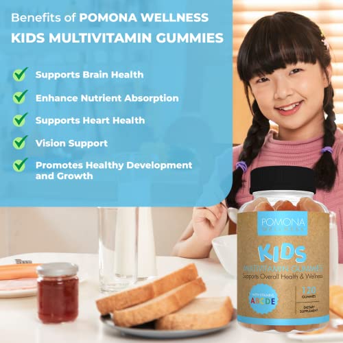 Pomona Wellness Daily Kids Multivitamin Gummies, Supports Overall Health and Immune Support, Vitamins and Minerals Gummy, A, C, D, E, Bs, Zinc, Fruit Flavor, 120 Count