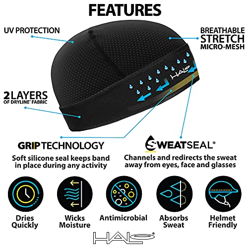 Halo Headband Skull Cap - The Ultimate Sweat Diverting, Absorbent, Lightweight, High Performance Skull Cap , Black