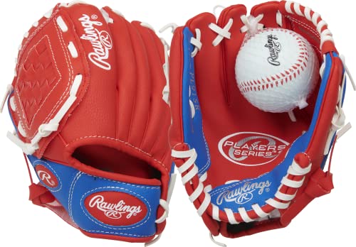 Rawlings Players Series 9' Youth Baseball Glove Left Hand Throw, Red/Blue