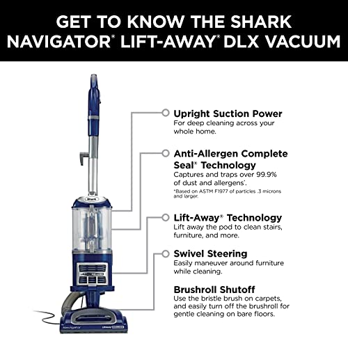 Shark NV360 Navigator Lift-Away Deluxe Upright Vacuum with Large Dust Cup Capacity, HEPA Filter, Swivel Steering, Upholstery Tool and Crevice Tool, Blue
