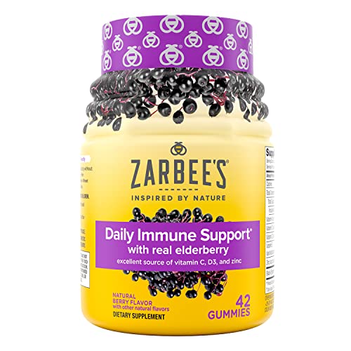Zarbee's Elderberry Gummy Daily Immune Support Supplement with Vitamins A, C, D, E and Zinc, Black Elderberry Fruit Extract, Natural Berry Flavor, 42 Count