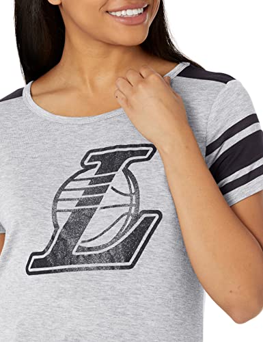 Ultra Game NBA Los Angeles Lakers Womens Box Out Varsity Stripe Tee Shirt, Heather Gray, Large