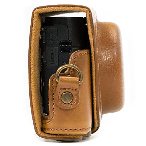 MegaGear MG286 Sony Cyber-shot DSC-RX100 VI, DSC-RX100 V, DSC-RX100 IV, DSC-RX100 III Ever Ready Leather Camera Case with Strap - Light Brown