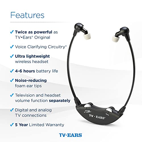 TV Ears Digital Wireless Headset System - Personal Volume Control, Quiet to Loud, Supports All TVs, Ideal for Seniors and Hearing Impaired, Infrared, Plug N' Play, No Pairing/Audio Delay, Dr Rec -11741