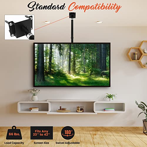 Pyle Adjustable Height TV Ceiling Mount - Swivel and Tilting Vertical VESA Universal Mounting Bracket, Mounts 14 to 42 Inch HDTV, LED, LCD, Plasma, Flat Screen Television Up to 30 KG - Pyle PCTVM15