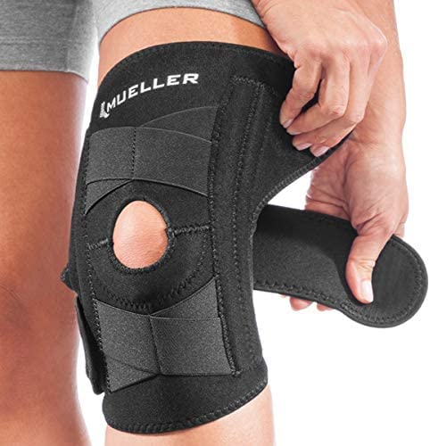 Mueller Sports Medicine Self Adjusting Adult Knee Support Braces for Knee Pain with Side Stabilizers for Men and Women, Black, 14 - 20 Inches, One Size Fits Most