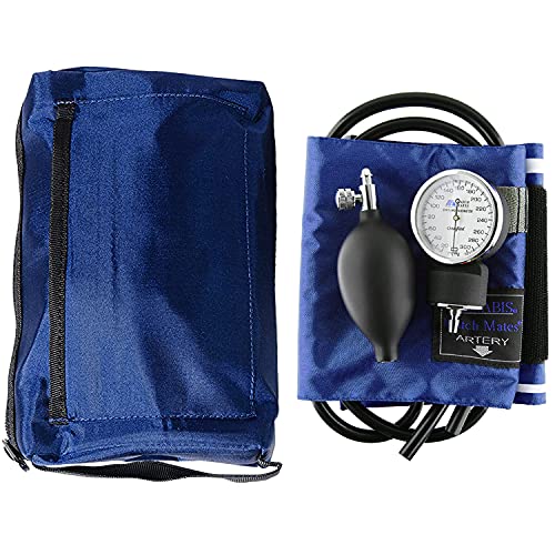 MABIS MatchMates Manual Blood Pressure Monitor Kit Aneroid Sphygmomanometer with Calibrated Nylon Cuff and Oversized Carrying Case, Adult, Royal Blue