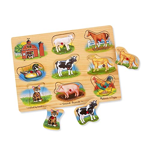 Melissa and Doug Farm Sound Puzzle - Wooden Peg Puzzle With Sound Effects (8 pcs)