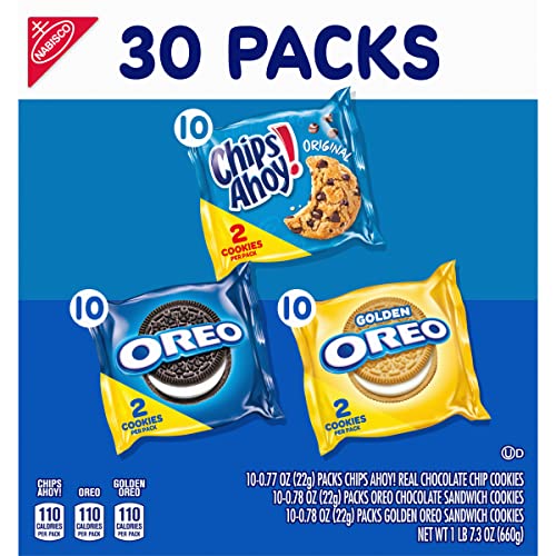Nabisco Sweet Treats Cookie Variety Pack OREO, OREO Golden and CHIPS AHOY!, 30 Snack Packs (2 Cookies Per Pack)