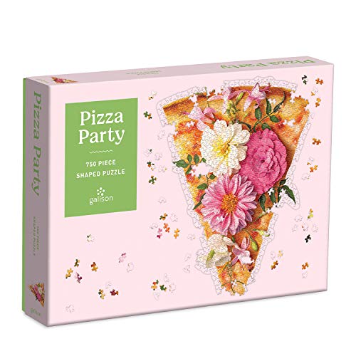 Pizza Party 750 Piece Shaped Puzzle from Galison - Featuring a Unique Die-Cut Pizza Slice with Flower Toppings, 20' x 27.5', Fun and Challenging Puzzle Guaranteed to Make You Smile!