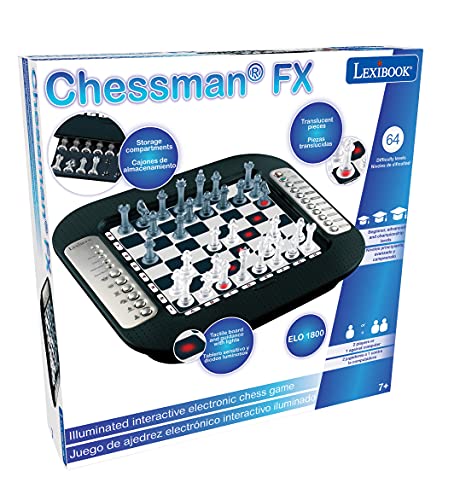 Lexibook Chessman® FX, Electronic Chess Game with Tactile Keyboard and Light and Sound Effects, 32 Pieces, 64 Levels of Difficulty, Family Board Game, Black/Grey, CG1335