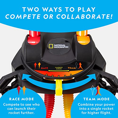 NATIONAL GEOGRAPHIC Air Rocket Toy - Stomp and Launch Dueling Air Rockets up to 100 Ft, Includes Launcher, 4 Foam-Tipped Rockets, Outdoor Kids Toys, Kids Science Rocket Kit, Rocket Launcher for Kids