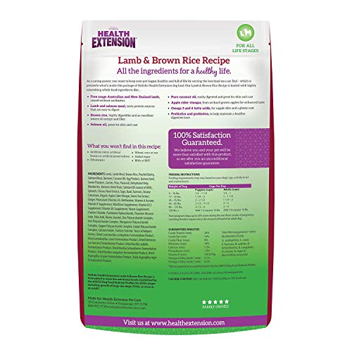 Health Extension Dry Dog Food, Natural Food for All Puppies and Dogs with Added Vitamins and Mineral, Lamb and Brown Rice Recipe (15 Pound / 9.07 Kg)