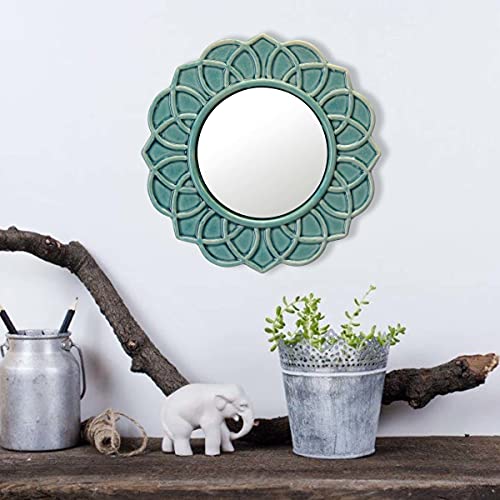 Stonebriar Decorative 9' Turquoise Round Floral Ceramic Accent Wall Mirror