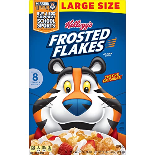 Frosted Flakes Breakfast Cereal, 8 Vitamins and Minerals, Kids Snacks, Large Size, Original, 10.8lb Case (10 Boxes)