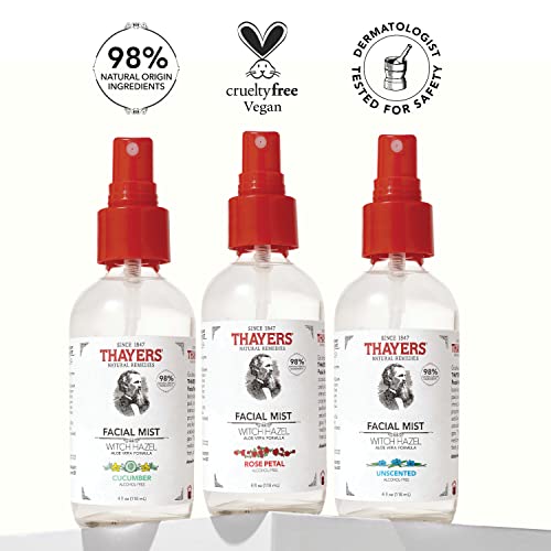 THAYERS Alcohol-Free Witch Hazel Facial Mist Toner with Aloe Vera, Rose Petal, 8 Ounce
