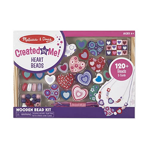 Melissa and Doug Created by Me! Heart Beads Wooden Bead Kit, 120+ Beads and 5 Cords for Jewelry-Making