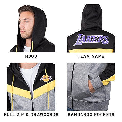 Ultra Game NBA Los Angeles Lakers Mens Soft Fleece Full Zip Jacket Hoodie, Team Color, Large