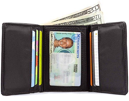Big Skinny Men's Tri-Fold Leather Slim Wallet, Holds Up to 25 Cards, Black