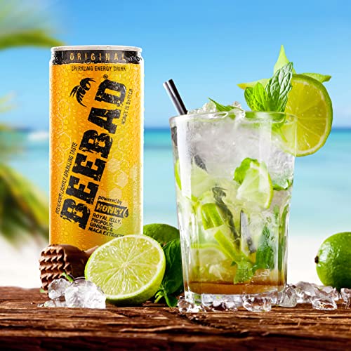 BEEBAD Sparkling Energy Drink Powered by Honey, Ginseng, Propolis, Maca, plus B6 and B12 Vitamins,12 Count