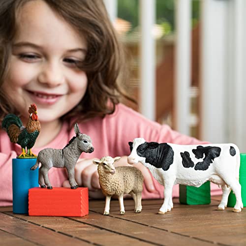 Schleich Farm Animal Toys and Playsets - Farm World 4 Piece Starter Set with Cow, Rooster, Sheep, and Donkey Figurine, Farming Action Figures and Accessories for Kids Ages 3 and Above