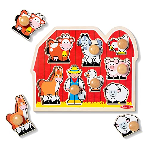 Melissa and Doug Farm Animals Jumbo Knob Wooden Puzzle - Wooden Peg Chunky Baby Puzzle, Preschoool Learning, Knob Puzzle Board For Toddlers Ages 1+