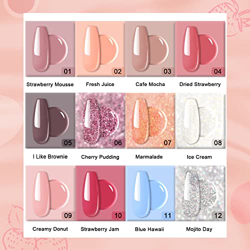 REDNEE 21 Pcs Dip Powder Nail Kit Starter - 12 Colors Nude Pink Glitter Fast Dry Dipping Powder Essential Kit for French Nail Manicure Nail Art Set RE34