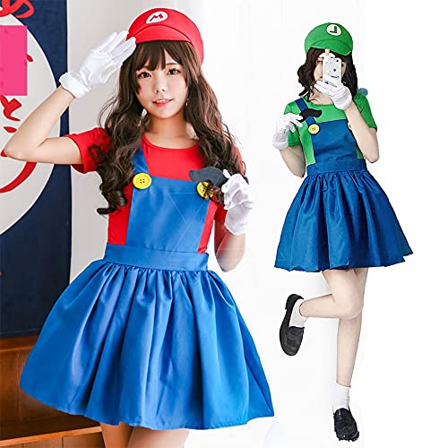 EIKOU Super Bros Mari and Luigi Unisex Hat Cap set Gloves Mushroom Brooch Cosplay Costume (Red and Green) 2Pcs