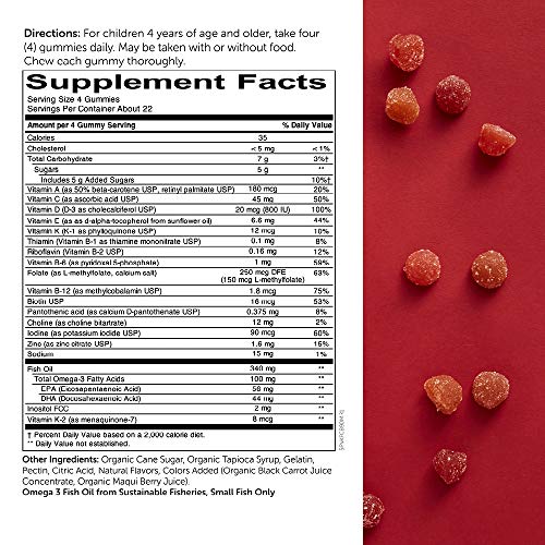 SmartyPants Kids Formula Cherry Berry Daily Gummy Vitamins: Gluten Free, Multivitamin and Omega 3 Fish Oil (Dha/Epa), Methyl B12, Vitamin D3, Vitamin B6, 90 Count (22 Day Supply) (Packaging May Vary)